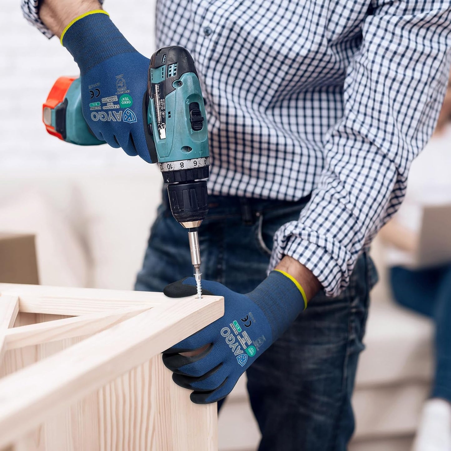 KAYGO Safety Work Gloves MicroFoam Nitrile Coated-12 Pairs, KG18NB,Seamless Knit Nylon Glove with Black Micro-Foam Nitrile Grip,Ideal for General Purpose,Automotive,Home Improvement, Dark Blue, S