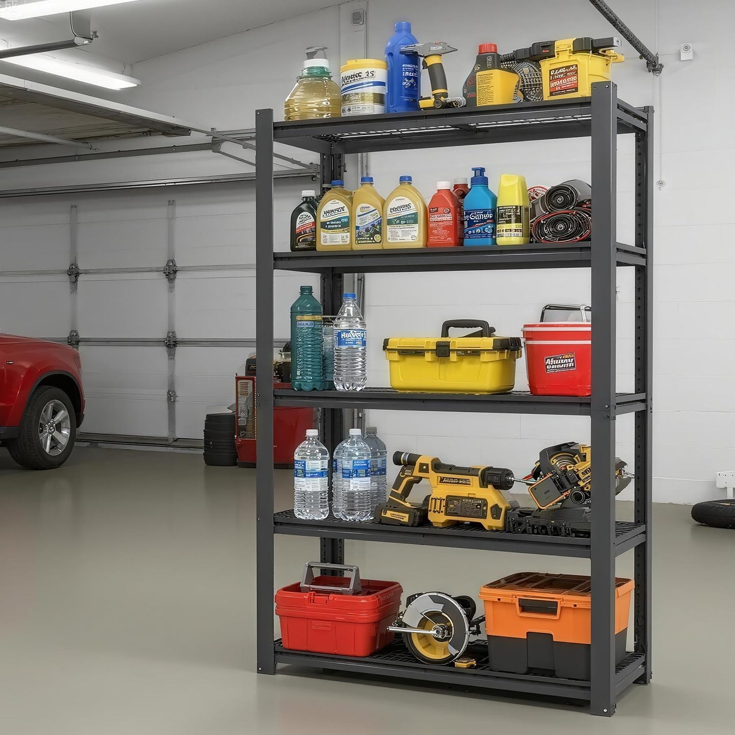 72" H 5-Shelf Metal Storage Shelves, 1600 lbs Garage Shelving Unit, Adjustable Industrial Heavy Duty Storage Wire Rack with Wheels, 35.4" W x 15.8" D x 72" H for Pantry Basement, Black