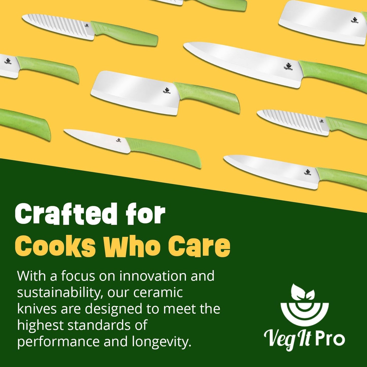 Ceramic Knife Set with Ergonomic Handle, Non-Reactive and Professional Chopping Knife Featuring Sharp, Santoku Blades for Cutting Vegetables & Fruits, Ceramic Kitchen Knives Set of 3 - 6”, 4”, 8”