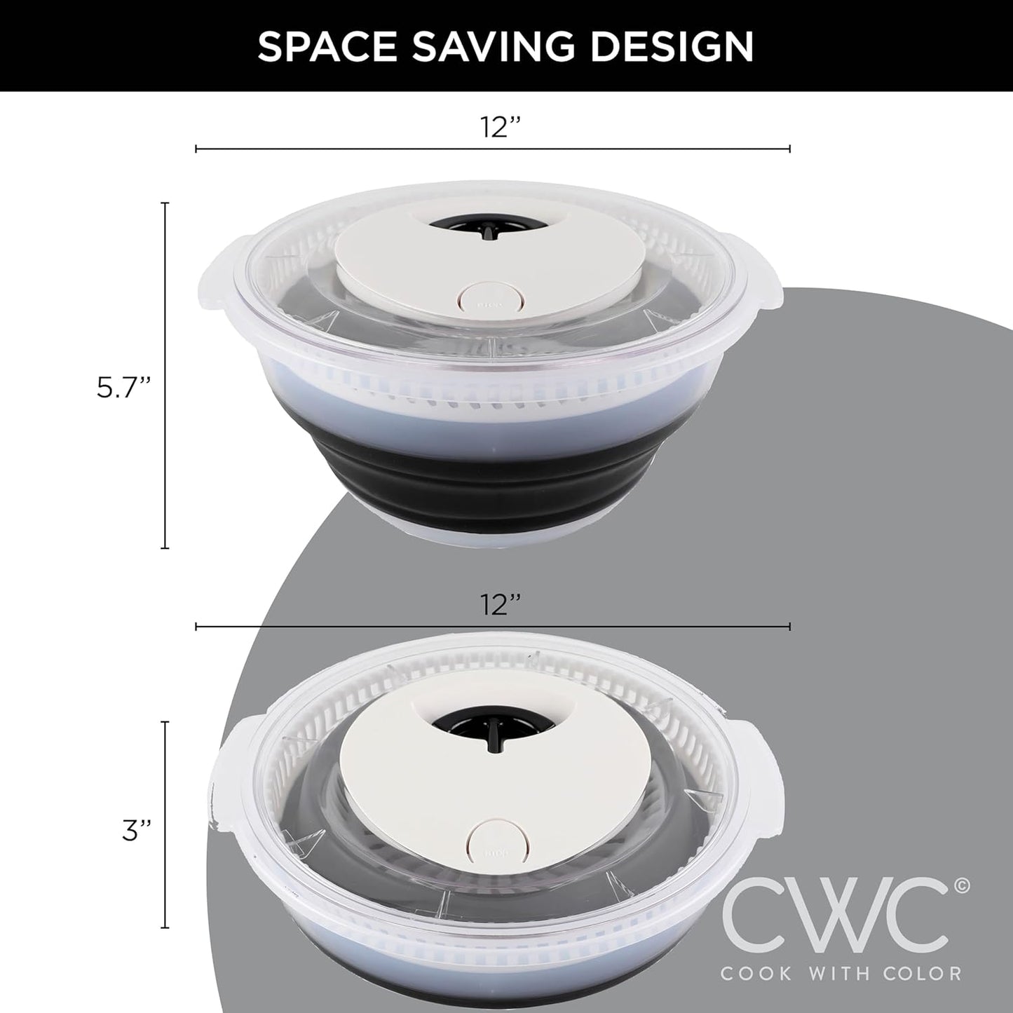 COOK WITH COLOR Collapsible Salad Spinner - 4 QT Space Saving Lettuce Dryer with Folding Collapsible Colander Great for Washing and Drying Fruit and Vegetables (Black)