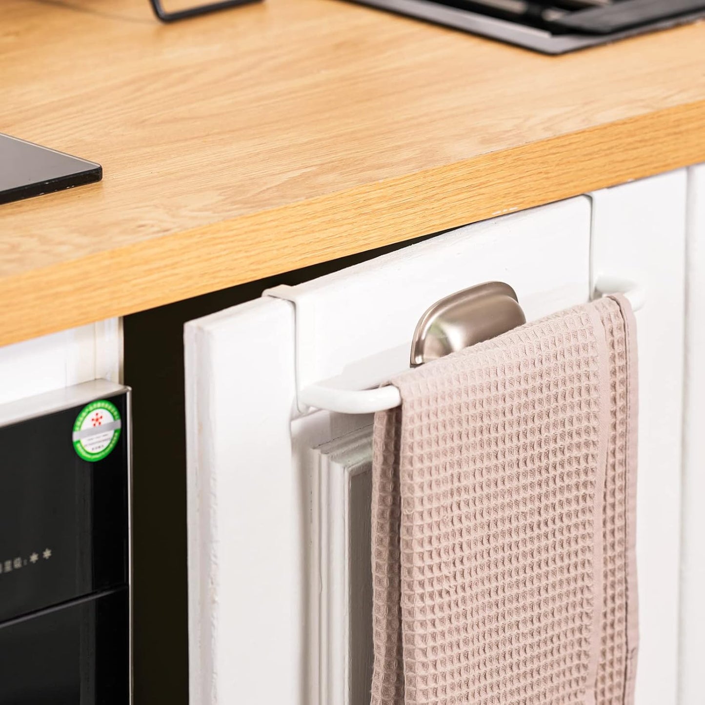 2 Pieces Metal Towel Bar Kitchen Cabinet Steel Towel Rack Bar for Hanging on Inside or Outside of Doors, Home Kitchen Bathroom(White)