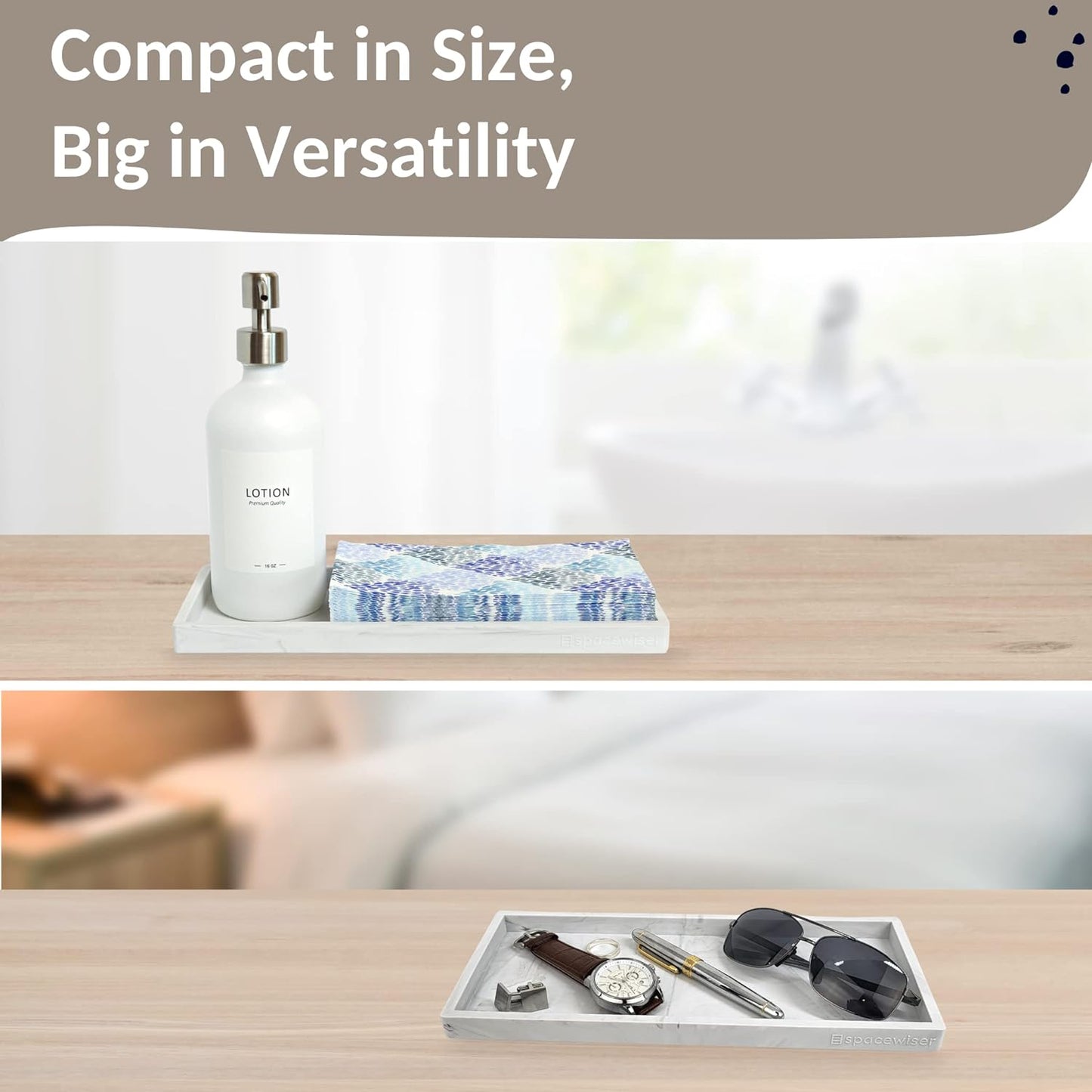 Countertop and Vanity Tray - 2 PC Large 11.7" Silicone Bathroom Trays, Counter Organizer, Dish Soap Sponge Holder Kitchen Sink Tray Organizer, Sink Caddy Toothbrush Key Kitchen Soap Trays