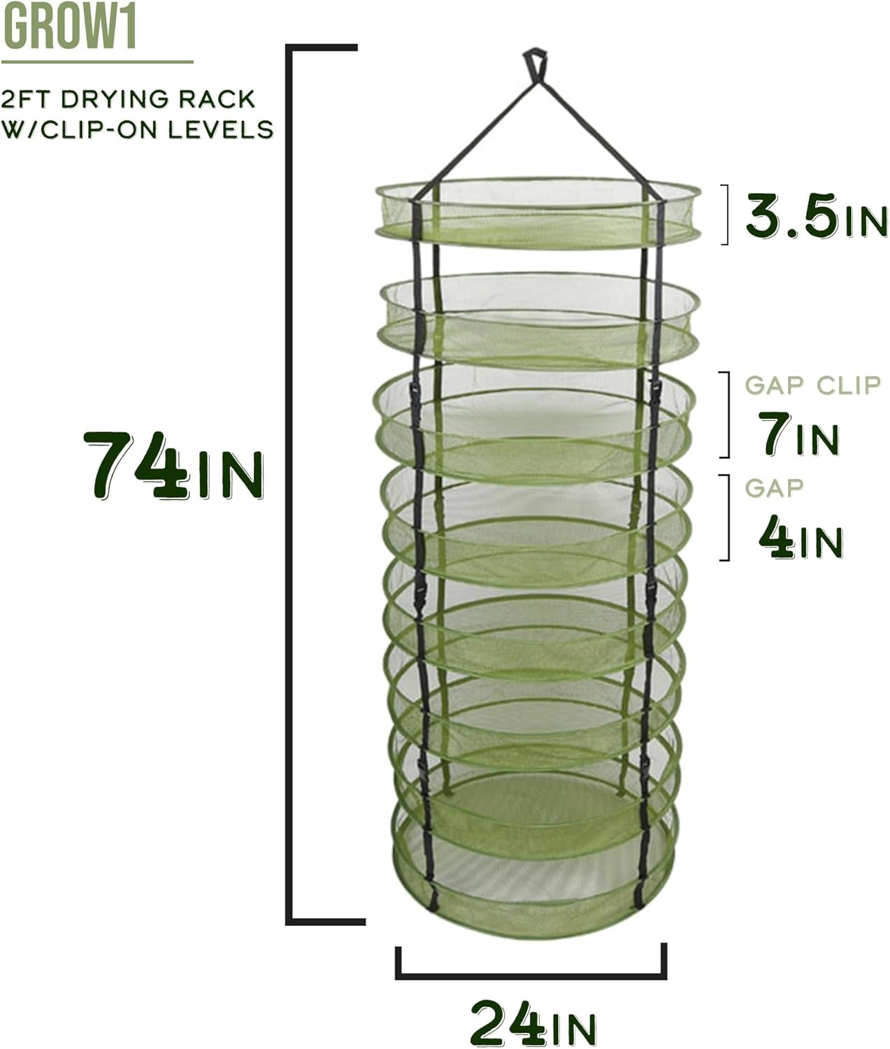 Grow1 2ft Drying Rack with Clip-On Levels Collapsible Mesh Herb and Flower Hanging Dryer with Removable Layers and Carrying Case