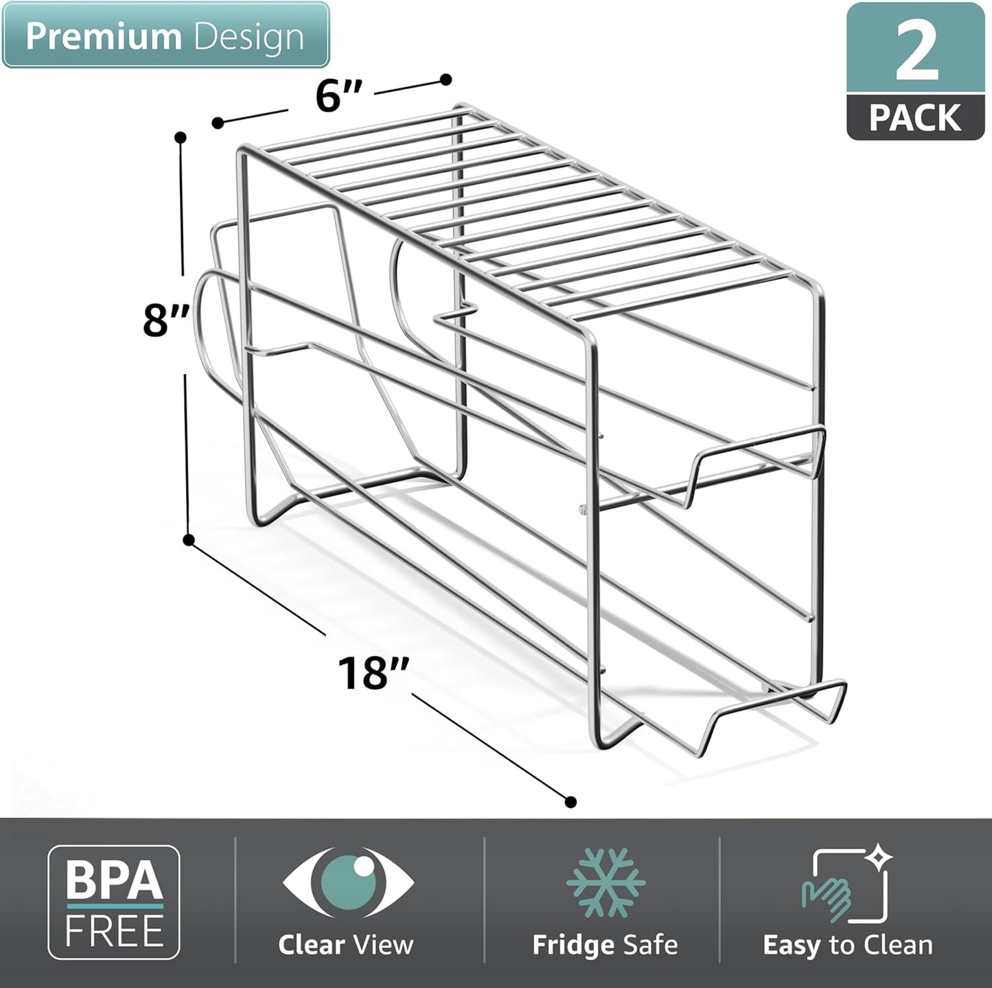 Sorbus Soda Can Rack Beverage Dispenser 12 Can Dispenser Organizer for Refrigerator (2 Pack, Silver)