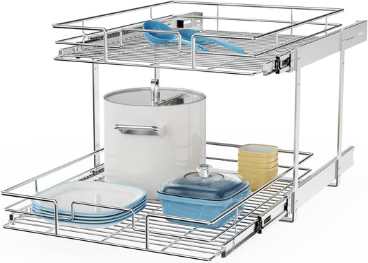 ROOMTEC Individual Pull Out Cabinet Organizer (20" W x 21" D), 2 Tier Spice Rack Organizer for Cabinet, Slide Out Drawer Pantry Shelf Organization and Storage for Kitchen Bathroom