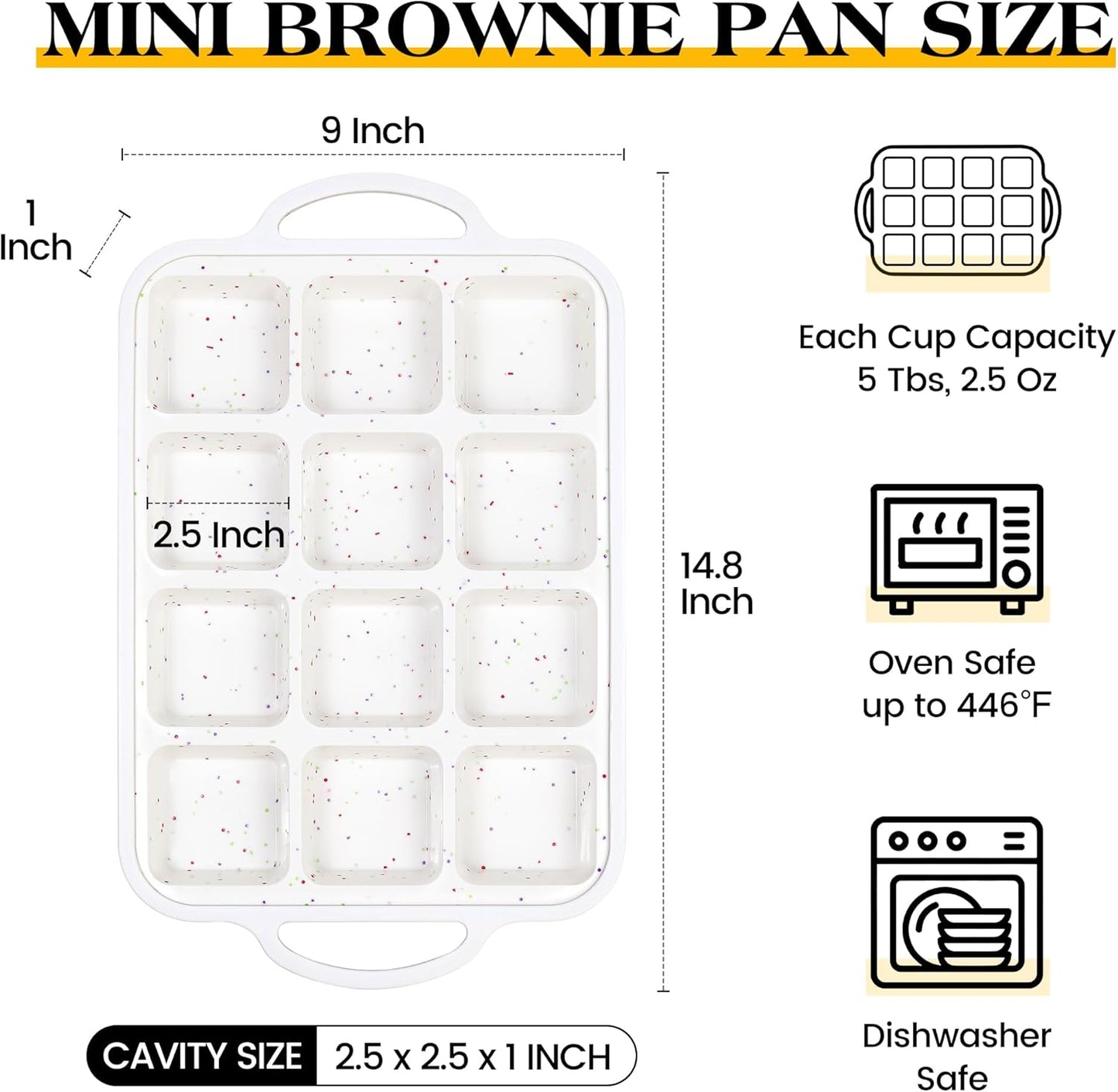 1 Pc Brownie Pan With Dividers Silicone Nonstick Mini Individual 12 Cup Square Muffin Cupcake Pans with Metal Frame(Cream)