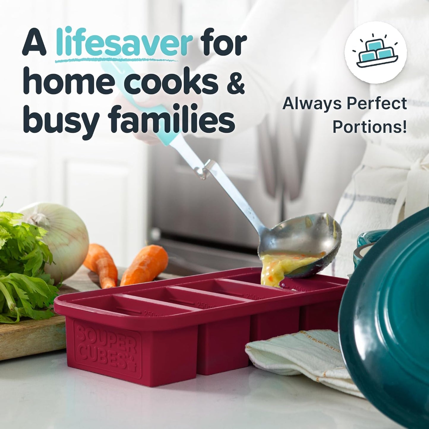 Souper Cubes 1 Cup Silicone Freezer Molds - Soup Cubes Perfect for Storing Broth, Rice, Leftovers and More - Silicone Freezer Trays with Lids for Meal Prep - Cranberry - 1-Pack