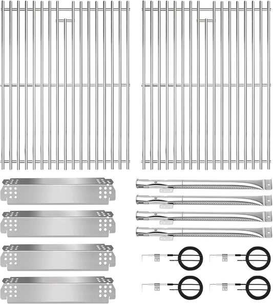 CANDANA Replacement Parts for Nexgrill 4 Burner 720-0830H 720-0830D 720-0783C 720-0783E 720-0958A, 17" Stainless Steel Grill Grate, Grill Burner, Heat Plate, Igniters for 5 Burner 720-0888N
