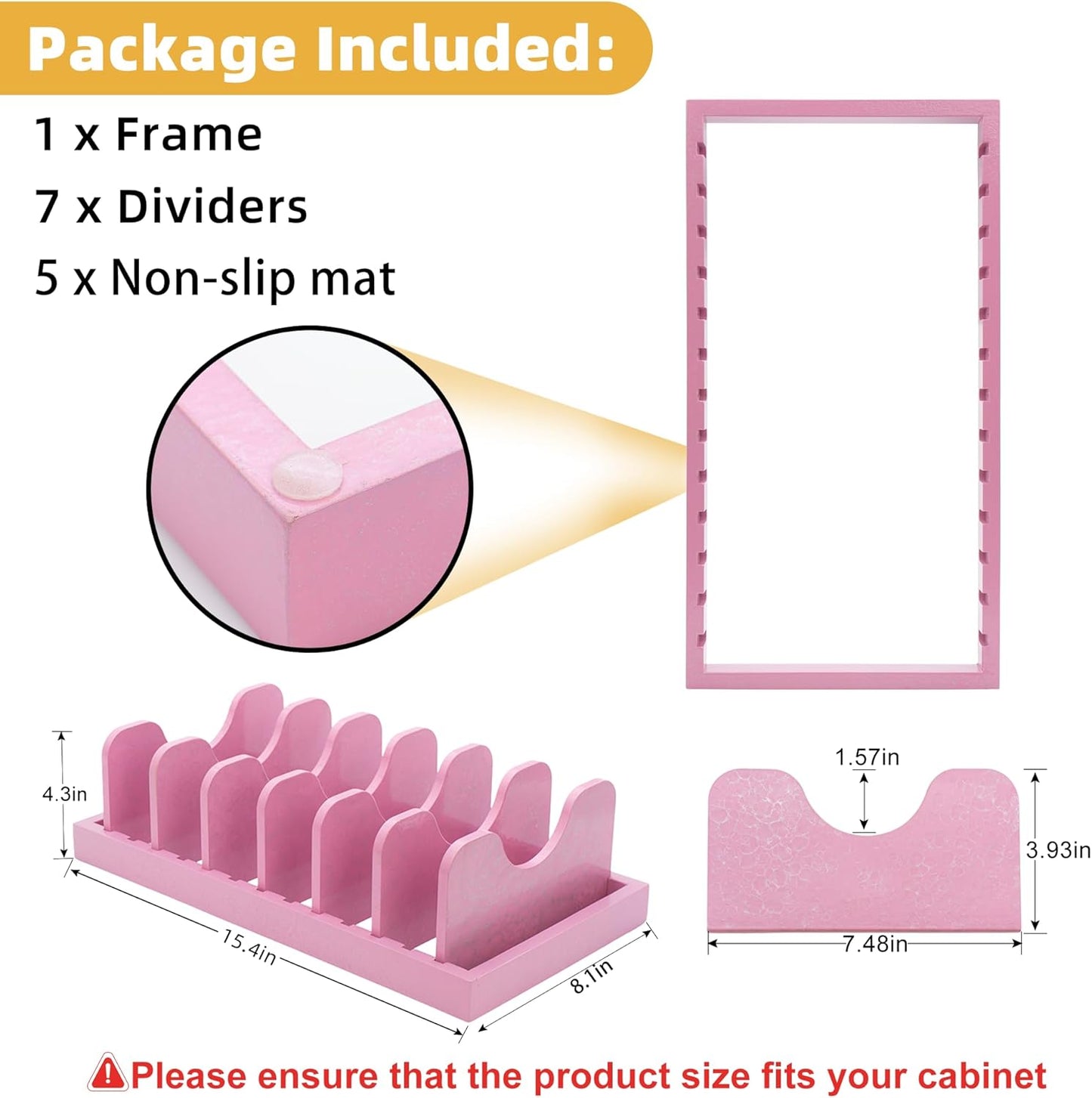 MinBoo Bamboo Pot Lid Organizer Pot Lid Holder, Pot and Pan Organizer Drawer Organizer for Pot Lids, Pans, Dinner Plates, Reusable Containers in Cabinet Storage,Pink