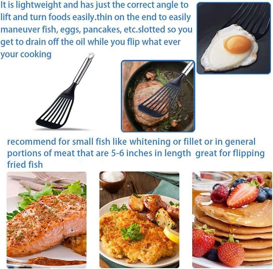 KSENDALO Thin Kitchen Spatula Turner for Egg,Fish, Slotted Flexible Plastic Spatula for Nonstick Cookware, Idea Kitchen Utensil for Egg, Bacon, Fish, Pancakes