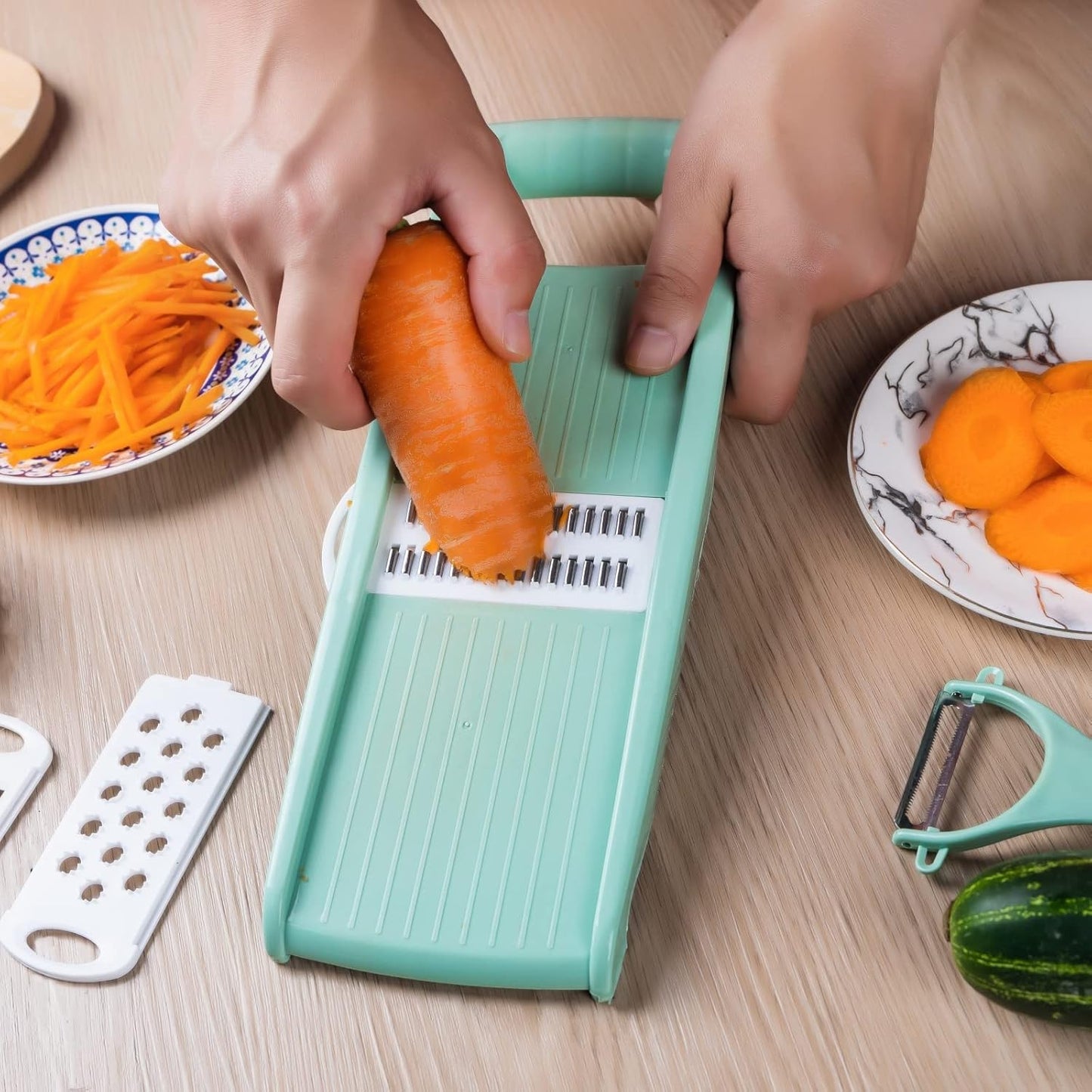Mandoline Food Slicer for Kitchen 7-in-1 Vegetable/Cheese/Potato/Carrot/Cucumber Grater,Slicer, Cutter, Grinder,Waffle Fry Cutter For Potatoes,Julienne Peeler