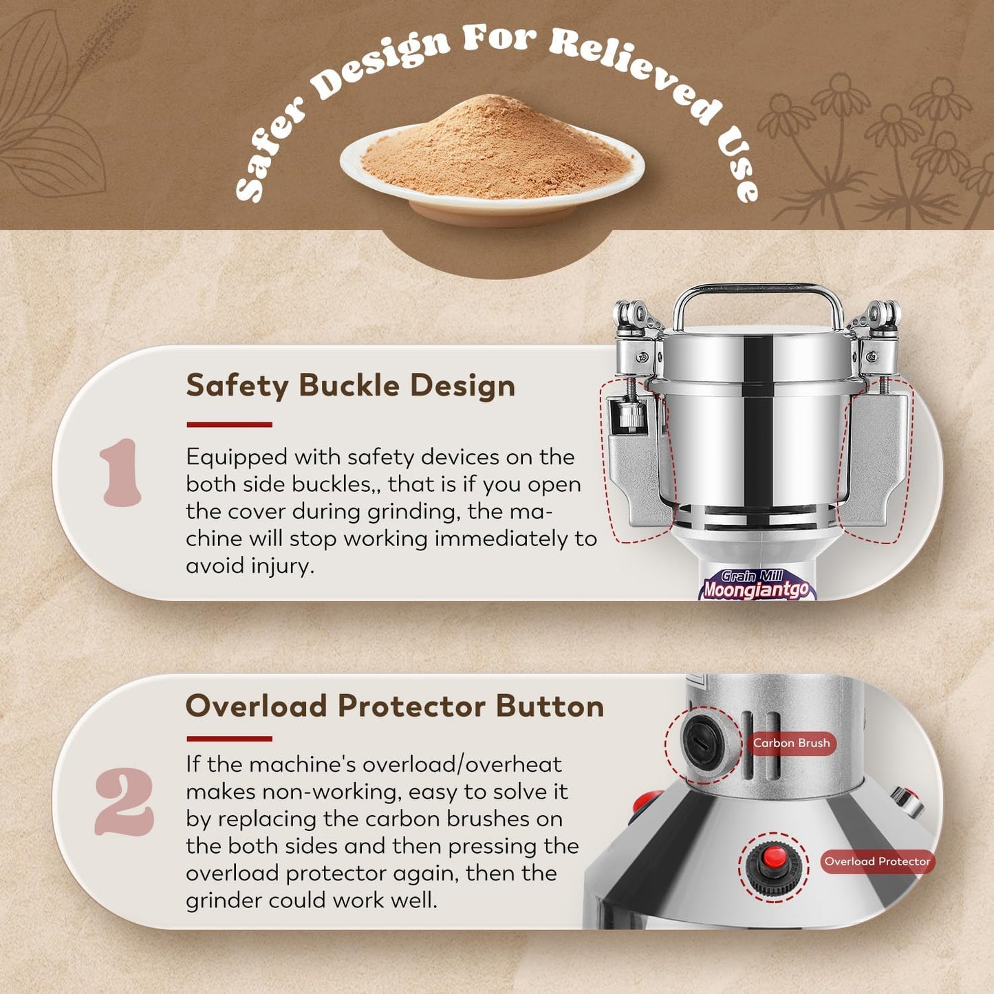 Moongiantgo Grain Mill Grinder Electric 700g Commercial Spice Grinder 2500W Stainless Steel Pulverizer Dry Grinding Machine for Wheat Corn Rice Pepper Herbs Coffee Beans (700g Upright, 110V)