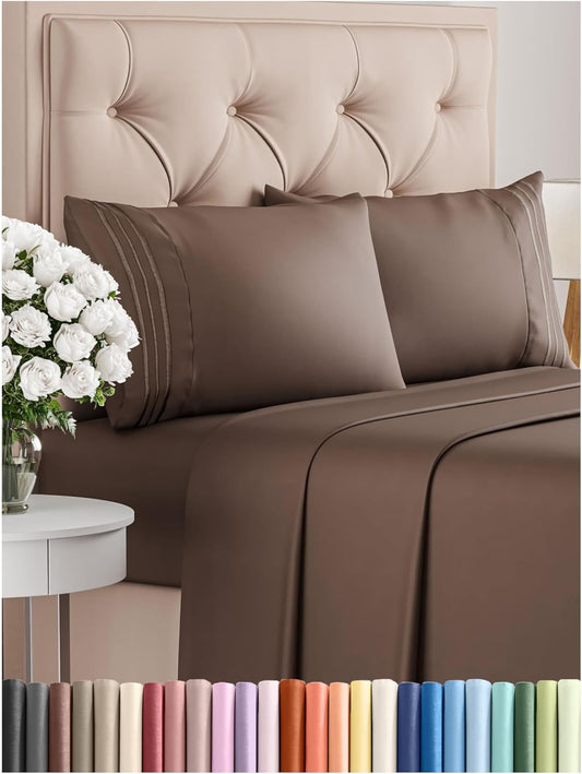 King Size 4 Piece Sheet Set - Comfy Breathable & Cooling Bed Sheets Set - Hotel Luxury Bedding for Women, Men, Kids, Teens, Boys & Girls - Deep Pockets, Ultra-Soft and Wrinkle Free - Oeko-Tex - Brown