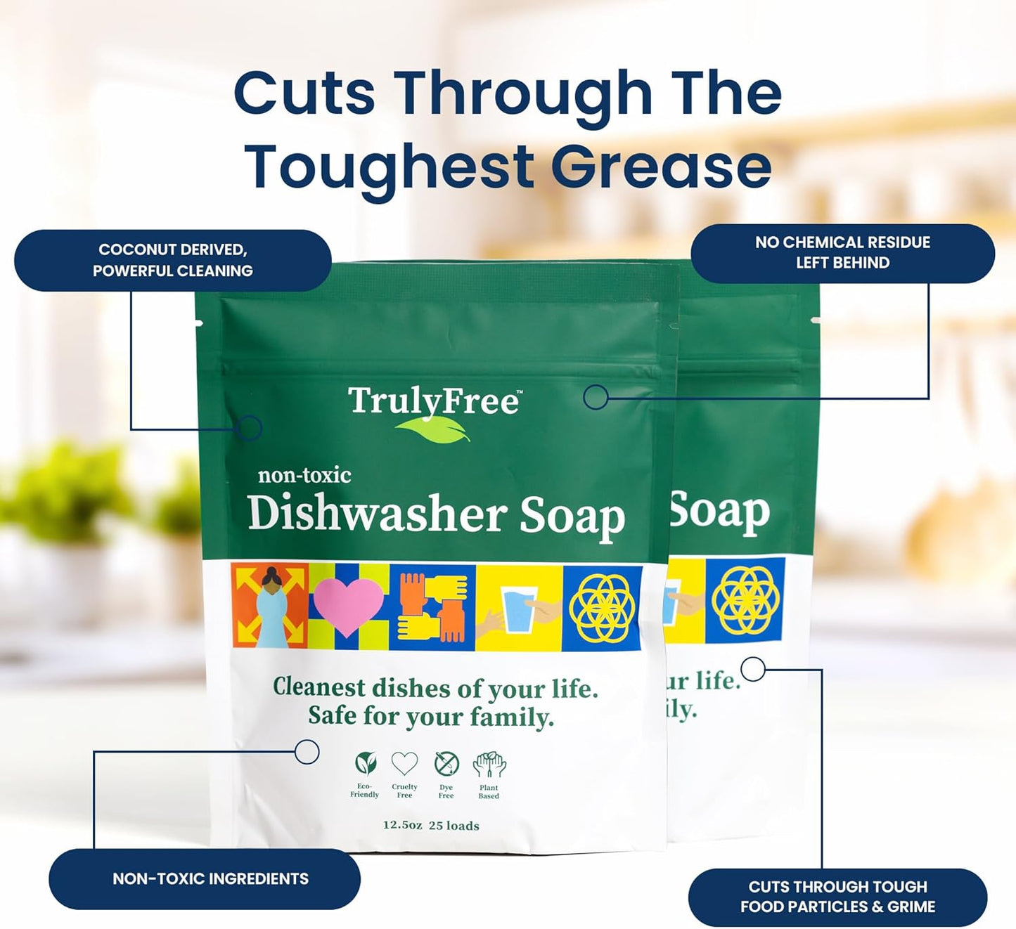 Automatic Dishwasher Detergent Powder - Concentrated Dishwashing Detergent, Dish Soap, Hard Water Stain Remover, Kitchen Cleaning Supplies, No Harmful Ingredients - 12.5 oz (Pack of 2)