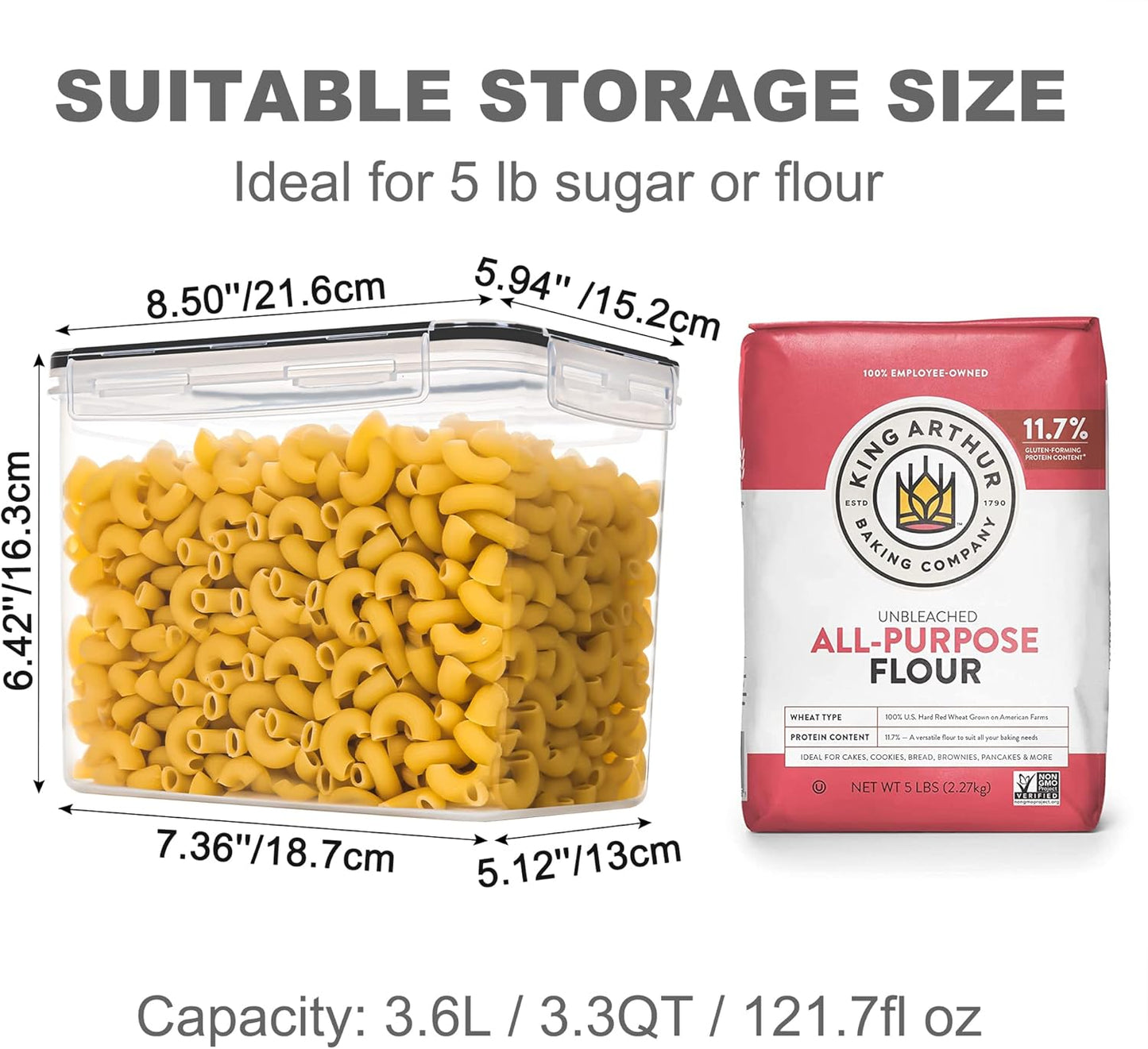Medium Food Storage Containers with Lids Airtight 3.6L /121.7Oz, for Flour, Sugar, Baking Supply, 3PCS BPA Free Plastic Canisters for Kitchen Pantry Organization