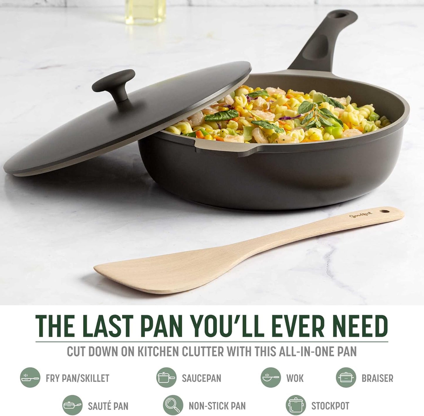 Goodful All-in-One Pan, Multilayer Nonstick, High-Performance Cast Construction, Multipurpose Design Replaces Multiple Pots and Pans, Dishwasher Safe Cookware, 11-Inch, 4.4-Quart Capacity, Graphite