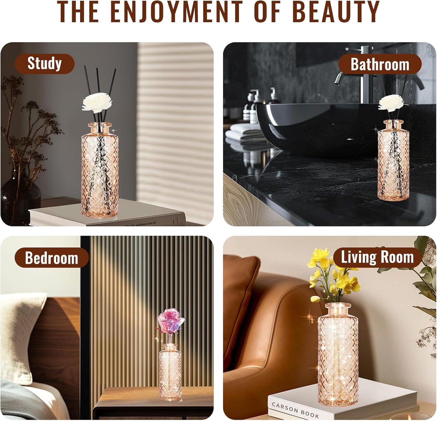 Glass Flower Vase, Amber, Aromatherapy Bottle, Small Vase, 6 Sets, Simple Style, Centerpieces for Table, for Home Decoration, Anniversary, Wedding