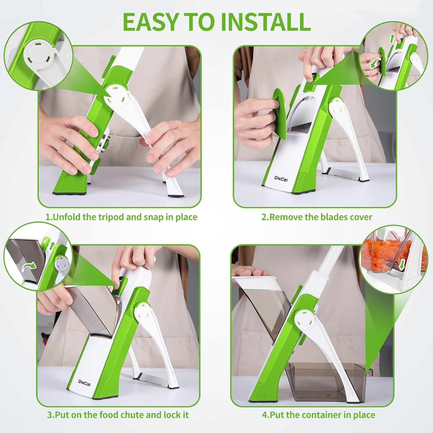 Safe Mandoline Slicer for Kitchen, Professional Vegetable Chopper With Container, Onion Chopper/Potato Slicer, More with 30+ Presets & Thickness Adjuster, Faster Food Chopper Gadgets - Green