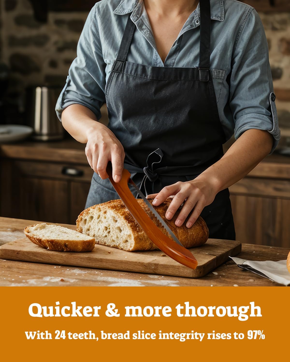 16.5” Bread slicer for Homemade Bread, Serrated Bread Knife for homemade bread with Bow Design, Premium Bread Knife, Bread Slicer, Bread Cutter for Bagels, Baguettes, Light Brown Color
