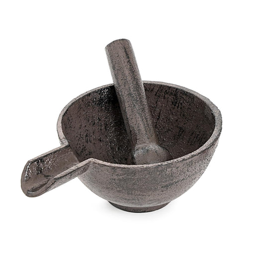 Sungmor Cast Iron Mortar and Pestle, Small Heavy Duty Black Spice Grinder Set, 3.9" Mortar with Pour Spout and 3.9" Long Pestle, Rustic Useful Kitchen Tools for Grinding Spices, Herbs, Nuts and Pesto