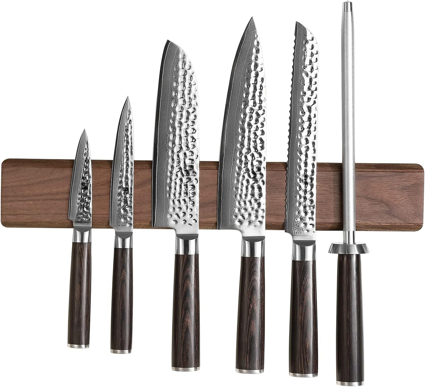 XINZUO Walnut Wood Knife Magnetic Strips 16 Inch, Double Row Round Magnets Magnetic Knife Holder for Wall -Magnetic Knife Bar- Works With Kinds of Kitchen Tools -Space Saver Knife Rack