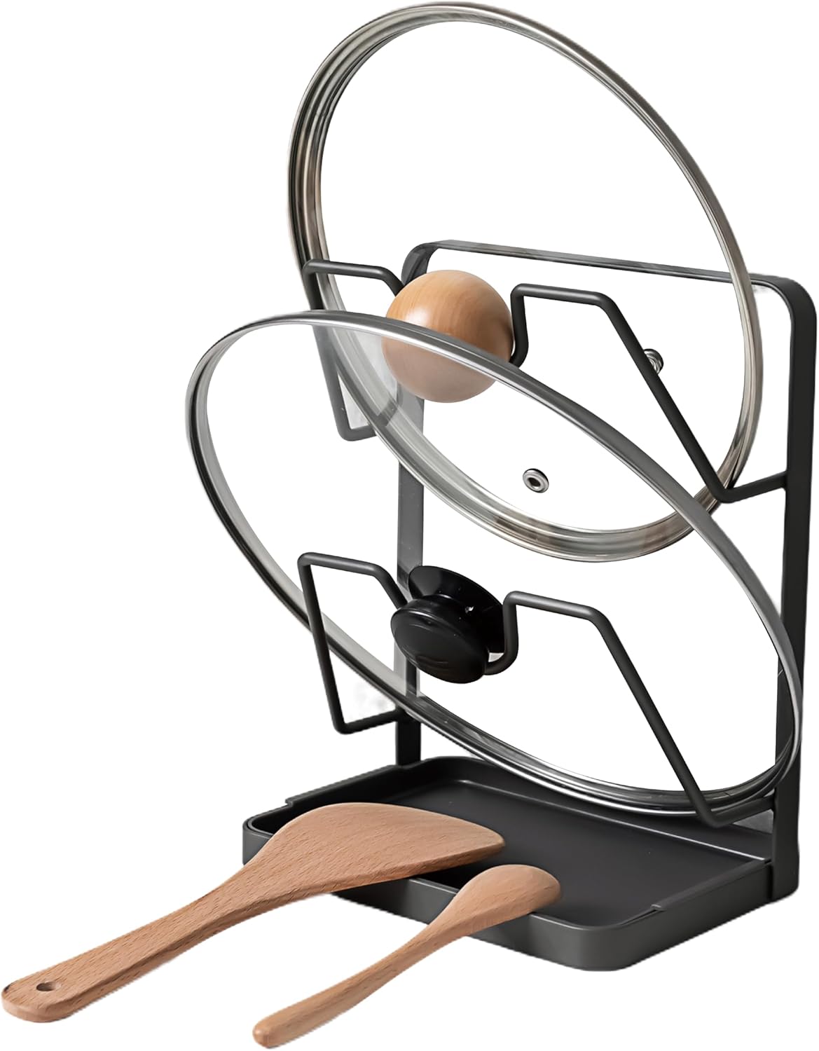 Pot Lid Holder While Cooking, Kitchen Spoon Rest with Lid Holder for stove top, Multifunctional Kitchen Pot Lid Organizer for Countertop (Iron,Dark Grey)