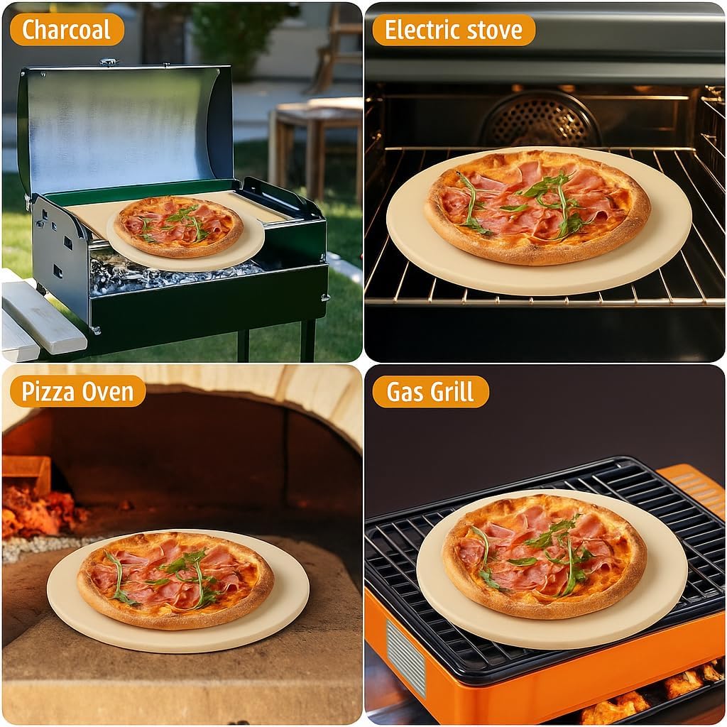 Large Pizza Stone Round 14", Heavy Duty Cooking Stone for Grill, Baking Pizza Stone for bread, Ideal for Grilling Baking Several Sizes of Pizzas