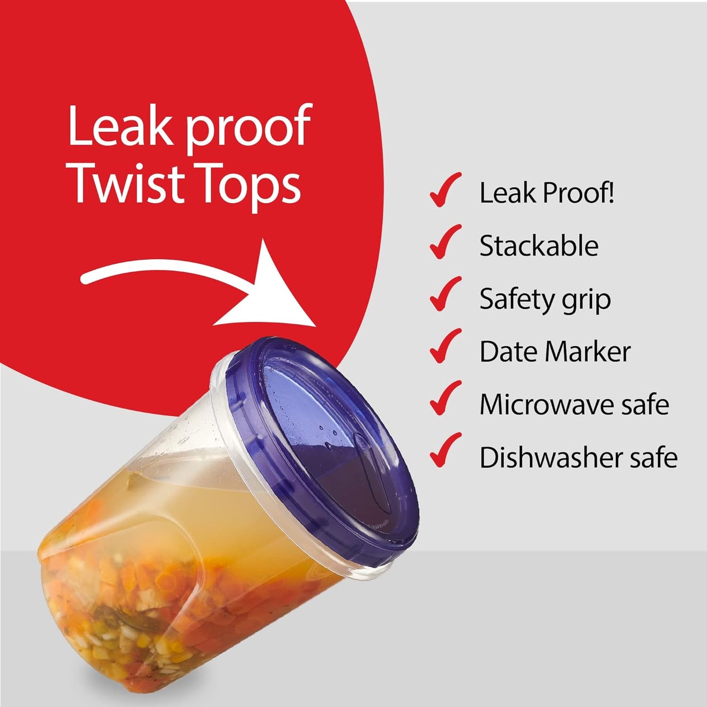 PLASTICPRO 6 Pack Twist Cap Food Storage Containers with Blue Screw on Lid- 32 oz Reusable Meal Prep Containers - Freezer and Microwave Safe Blue Plastic Food Storage