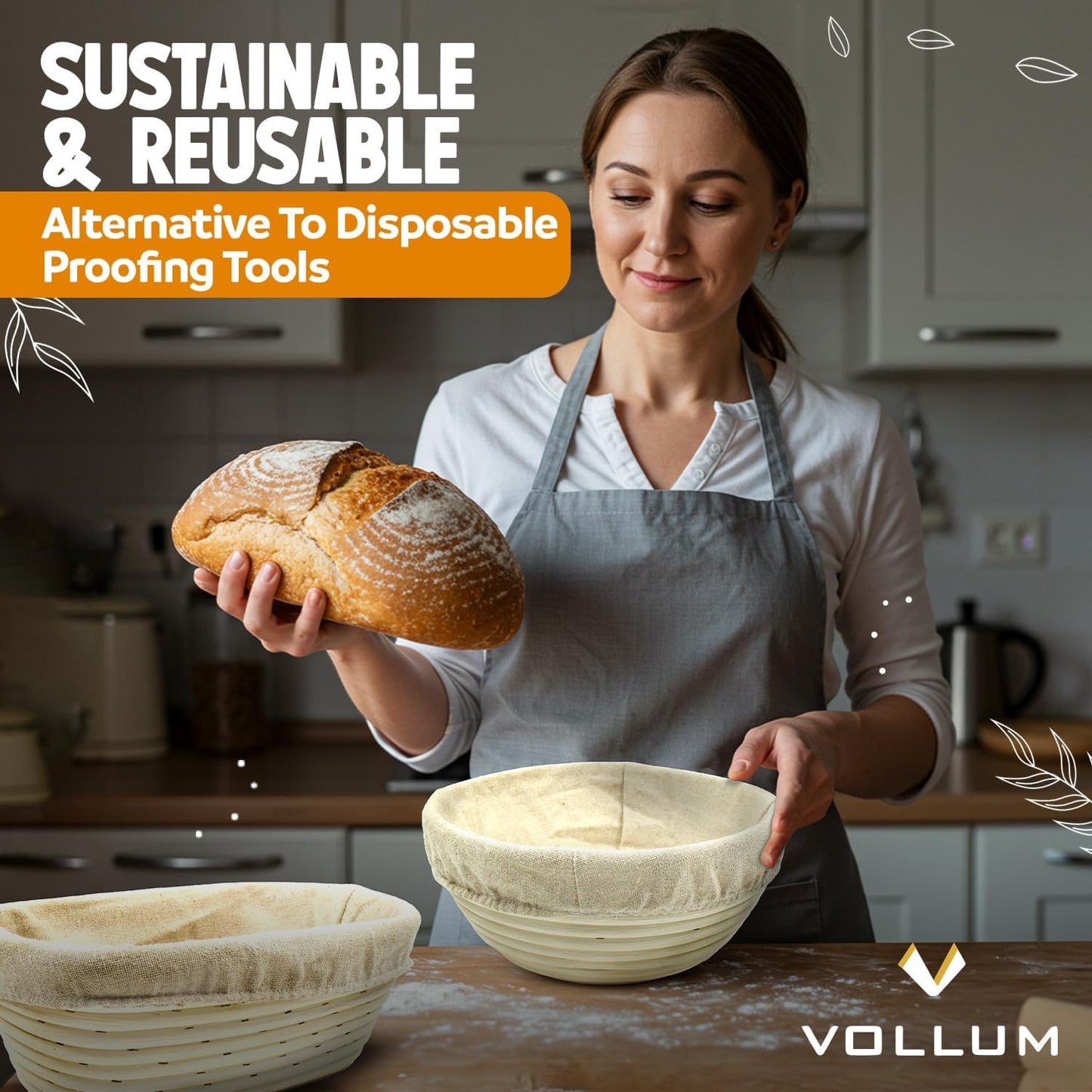 Banneton Bread Proofing Basket Sourdough Proofing Basket for Beginners & Professional Bakers, Handwoven Rattan Cane Bread Maker with Linen for Artisan Breads, 11 x 3.5 Inch, 3-Pound Round