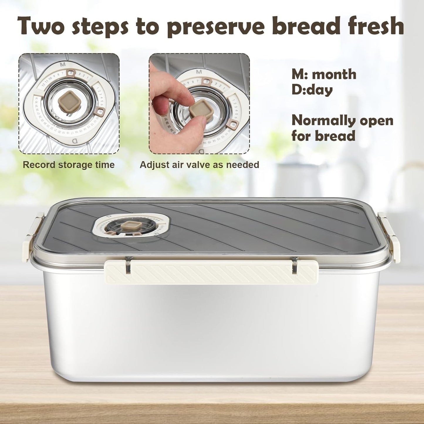 Bread Box for Homemade Bread, Time Recording Bread Storage Container with Lid, Airtight Fresh Bread Holder bin For Kitchen Countertop, Dishwasher Safe