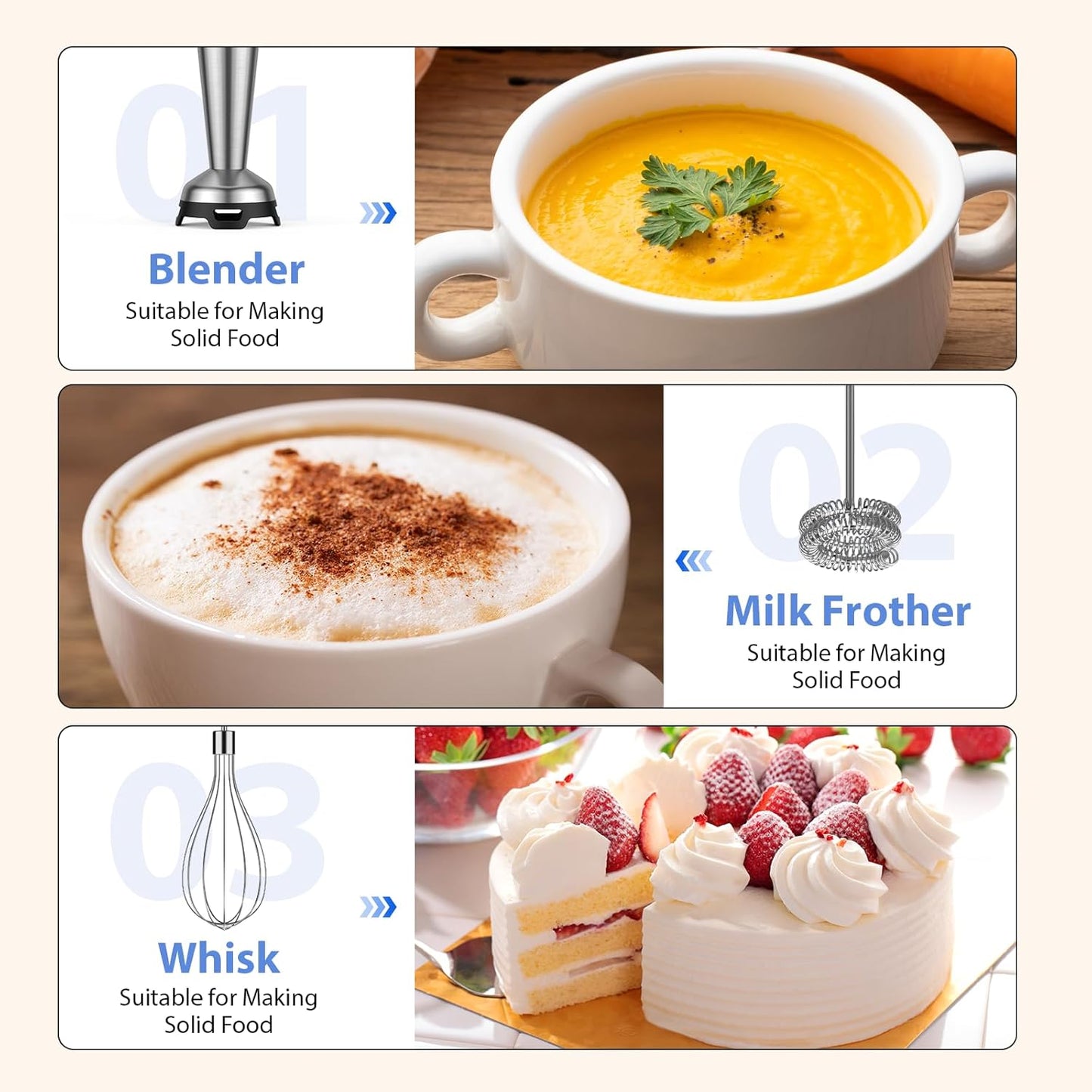 KOIOS Immersion Blender, 1000W Anti-scratch 3-in-1 Hand Blender, Upgraded 12 Speed Stainless Steel Blade Stick Blender with Turbo Mode, Whisk and Milk Frother, Non-BPA, Black