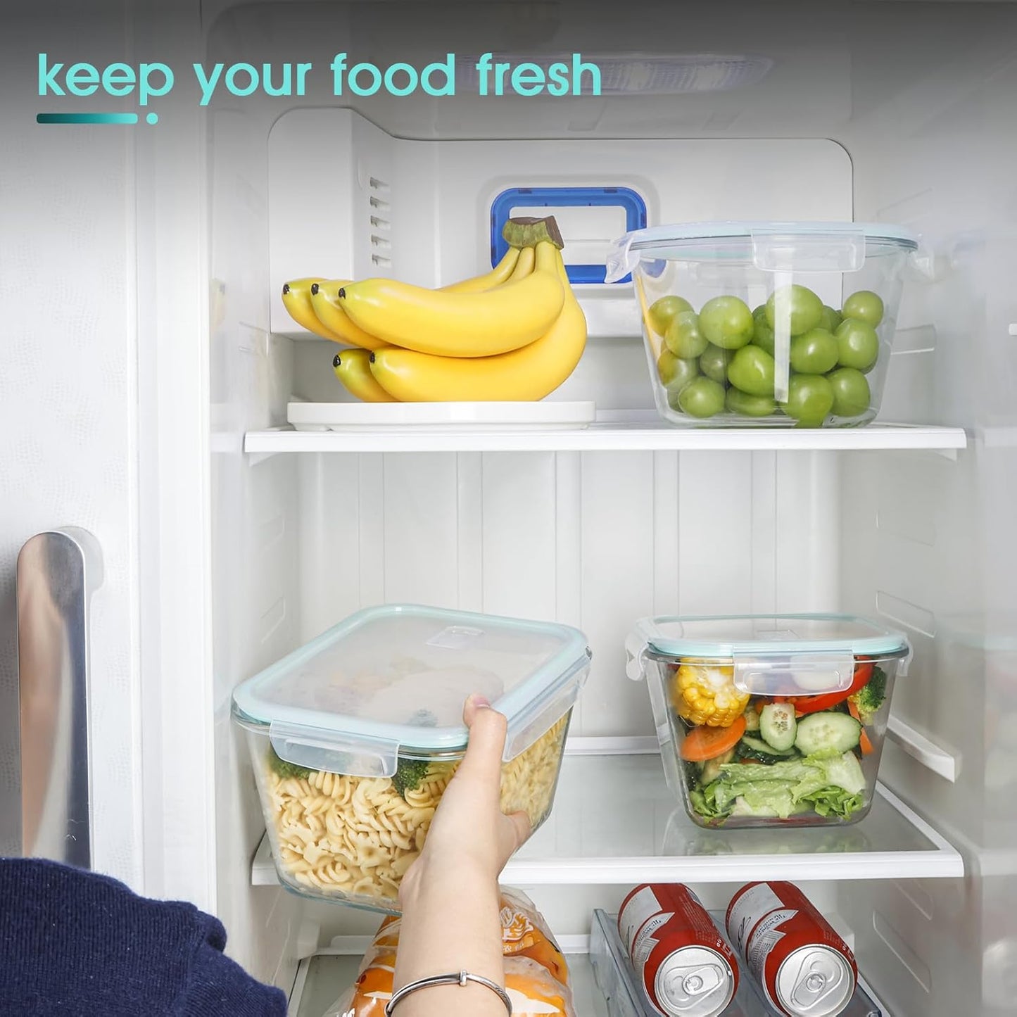 NUTRIUPS 2.1L Glass Food Storage Containers with Lids, 7.6×5in Deep Round Meal Prep Containers, Glass Mixing Bowls With Lid