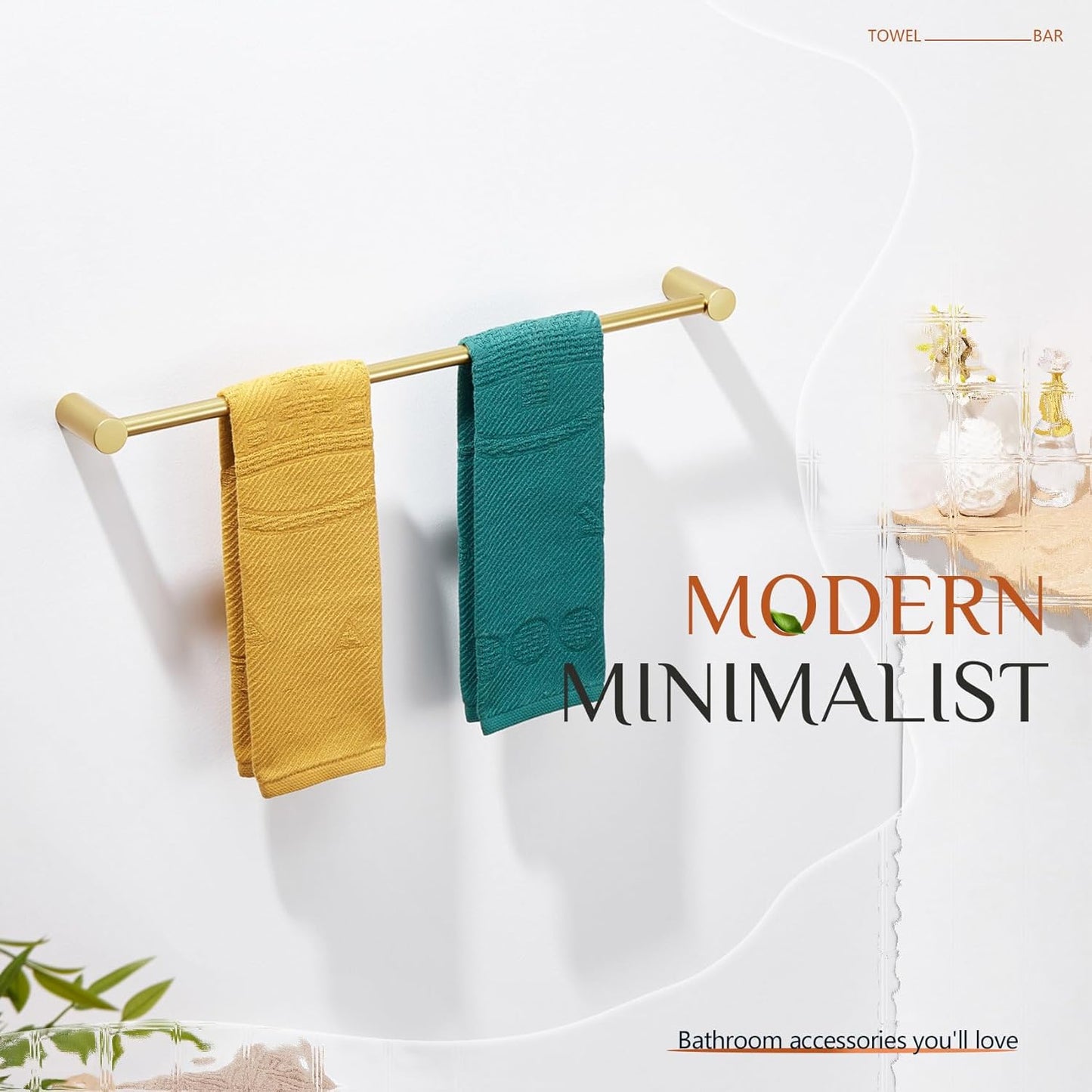 KOKOSIRI Bathroom Towel Rack Wall Mounted 24-Inch Bath Towel Bar Holders for Bathroom Hardware Accessories Brushed Gold Stainless Steel, B4007BG-L24