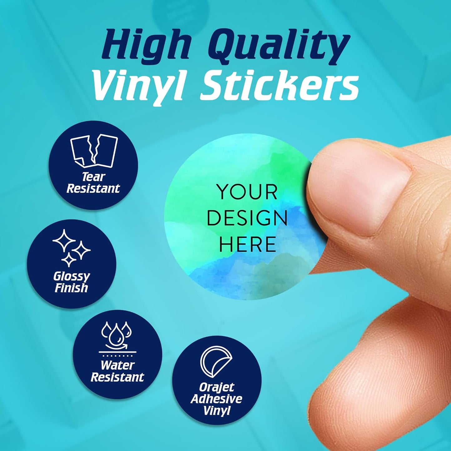100 Custom Vinyl Stickers - Upload Your own Image, Text, Design, Logo - Personalized Logo Labels for Handmade, Packaging, Bottle, Jars, Candle, Brand Stickers (Blue Green, 1x1)
