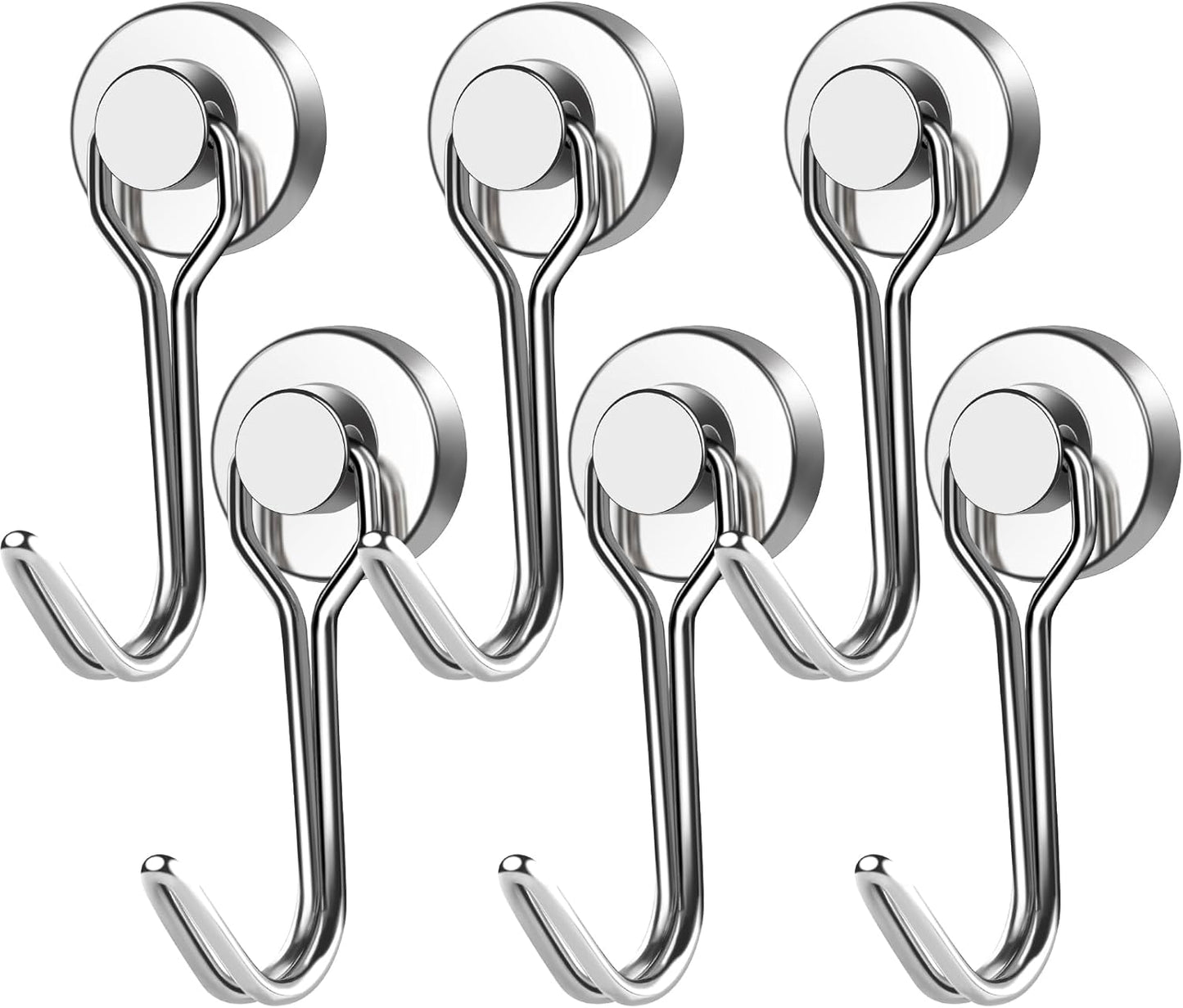 E BAVITE Swivel Swing Magnetic Hooks New Upgraded, 30LB（6pack） Refrigerator Magnet Hook Strong Neodymium Magnets, Perfect for Refrigerator and Other Surfaces,60mm(2.36in) in
