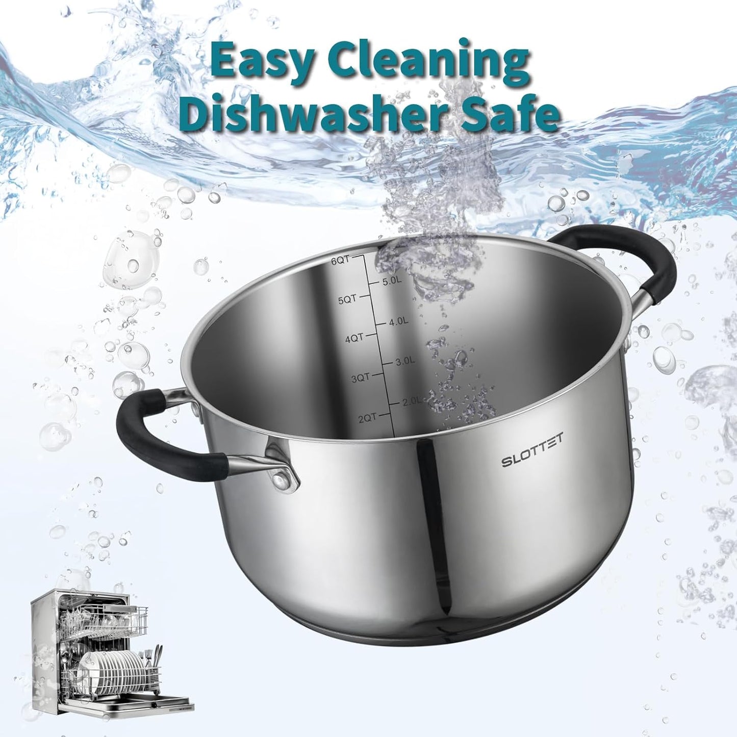 6 Quart Stainless Steel Stock Pot with Steamer,6 Qt Multipurpose Stockpot with Stay-cool silicone Handle and Glass Lid,Soup Pot for Cooking