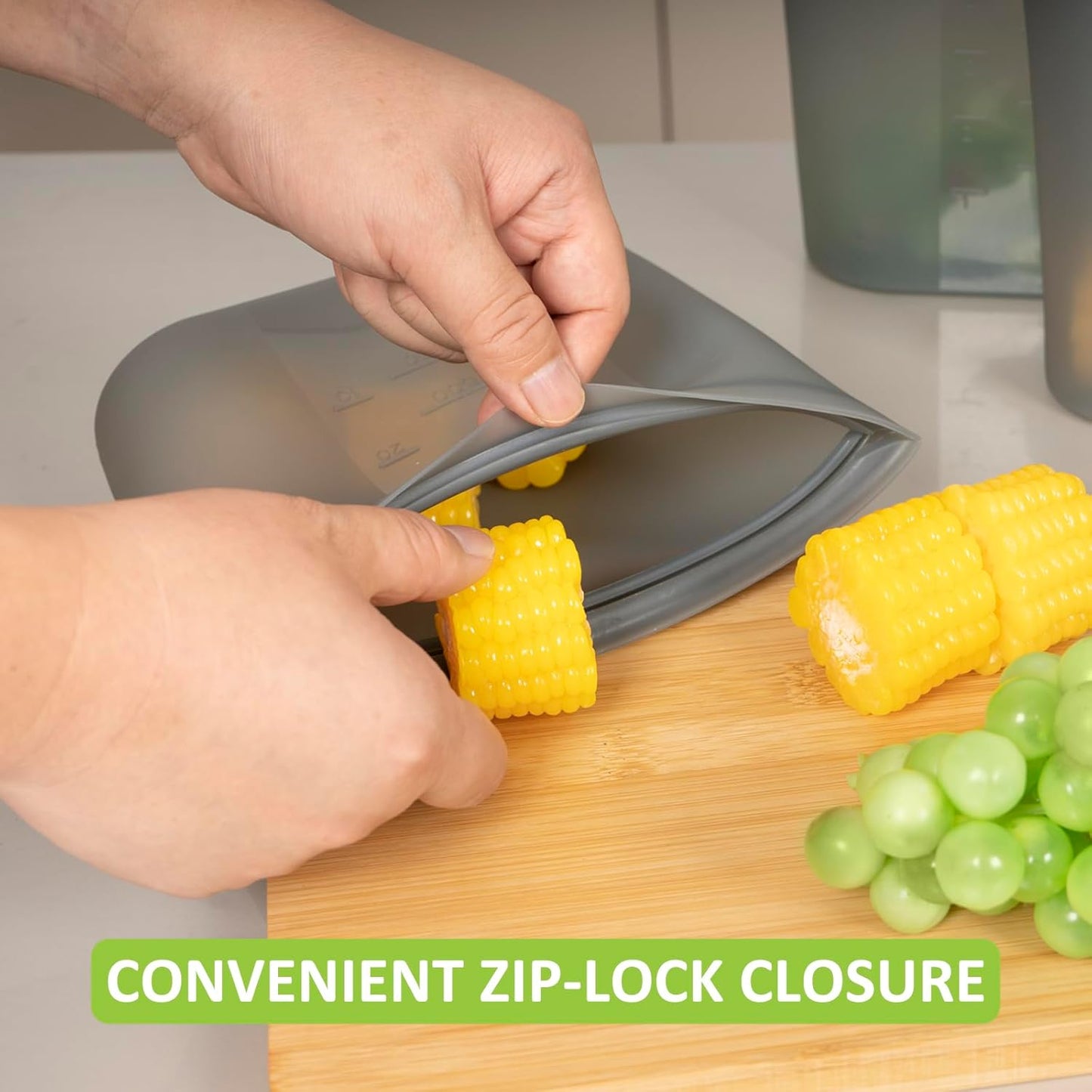 Reusable Storage Bags Quart Size, 4 Pack, 100% Silicone Stand Up Ziplock Reusable Silicone Food Storage Bags Sandwich Bags Containers, Freezer Microwave Oven Dishwasher Safe, Grey, 33.8fl.oz