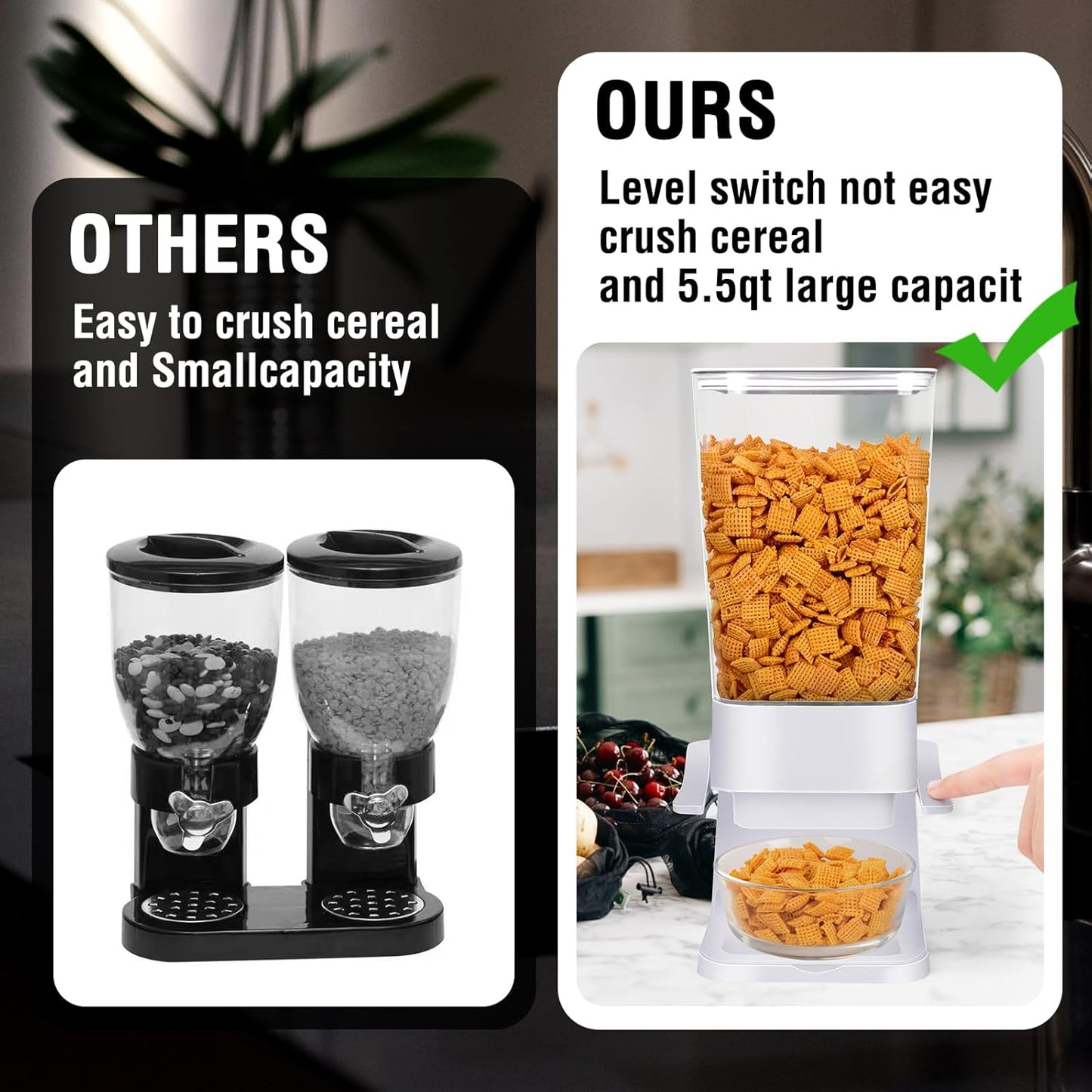 Cereal Dispenser Countertop,5.5L Cereal Containers Storage Dispenser for Pantry,Dry Food Storage Rice Containers,Candy Dispenser,Snack Organizer Machine for Grains, Nuts,Oatmeal, Pet Food White