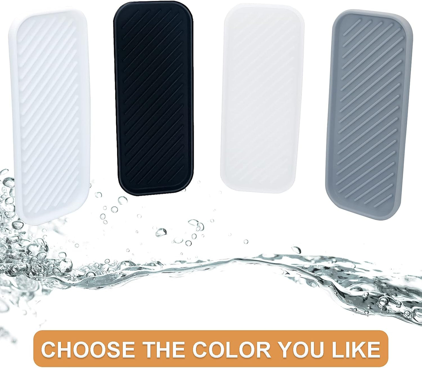 Silicone Organizer Tray, Soap and Sponge Holder for Kitchen Sink, Bathroom - Storage Tray for Dish Brush, Soap Dispenser, Dishwashing Accessories- 2 Pack (White)