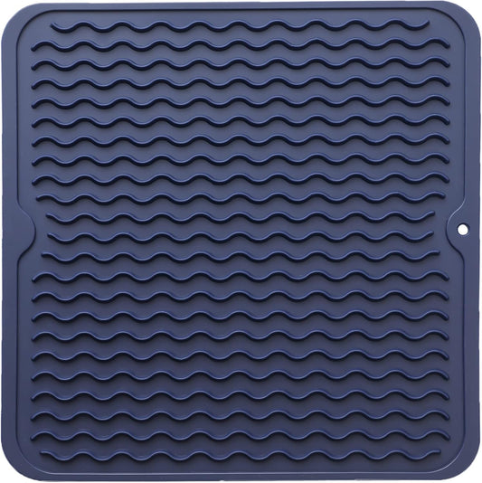 Silicone Dish Drying Mat for Multiple Usage,Easy clean,Eco-friendly,Heat-resistant Silicone Mat for Kitchen Counter or Sink,Refrigerator or Drawer liner Navy Blue M 12 inches x 12 inches