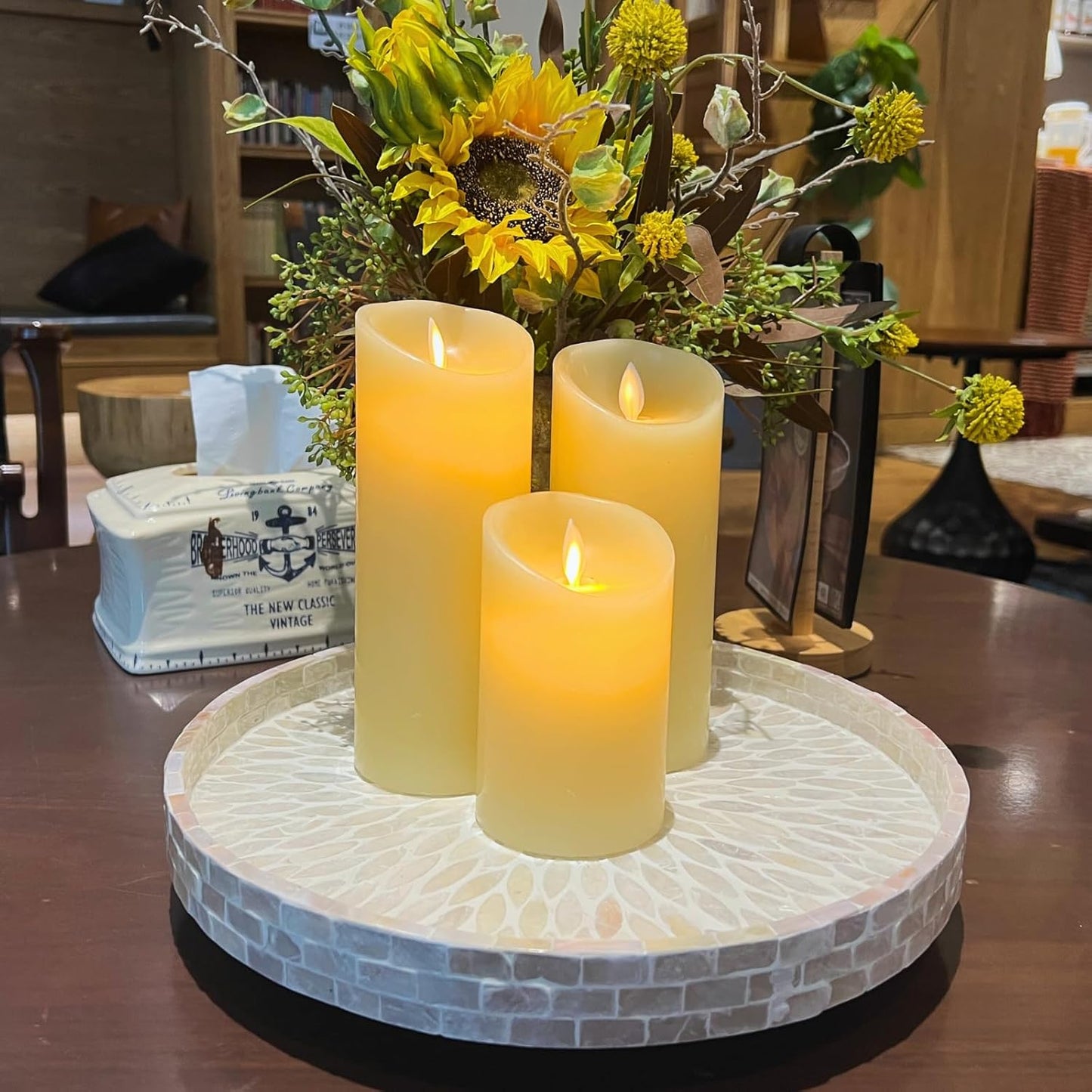 12.5" Lazy Susan for Table Top – Mother of Pearl Spinning Turntable Serving Tray, Marble Lazy Susan Organizer for Dining Table Centerpiece, Kitchen Island Decor, Bathroom Counter, Outdoor Use (White)