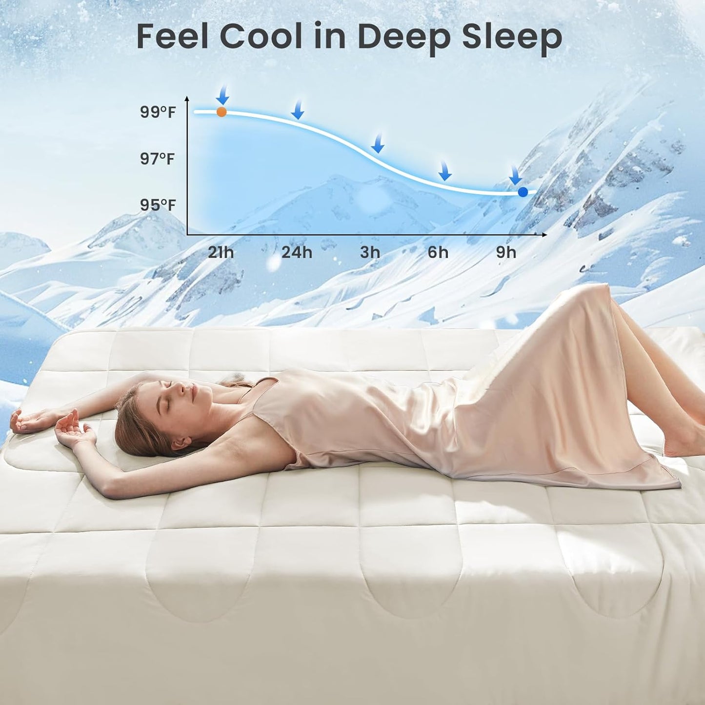 HYLEORY Cooling Comforter Twin Size - Summer Cooling Blanket for Hot Sleepers/Night Sweats, Double-Sided Cold Touch Silky Ice Comforters, Breathable Lightweight Beddings, Cool Cream, 68"x90"