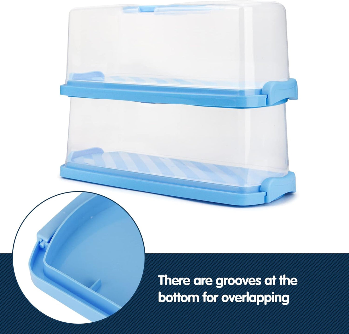 2-Pack Plastic Rectangular Bread Box with Clear Lid, Loaf Cake Keeper, Portable Bread Keeper Storage Container with Handle (Blue)