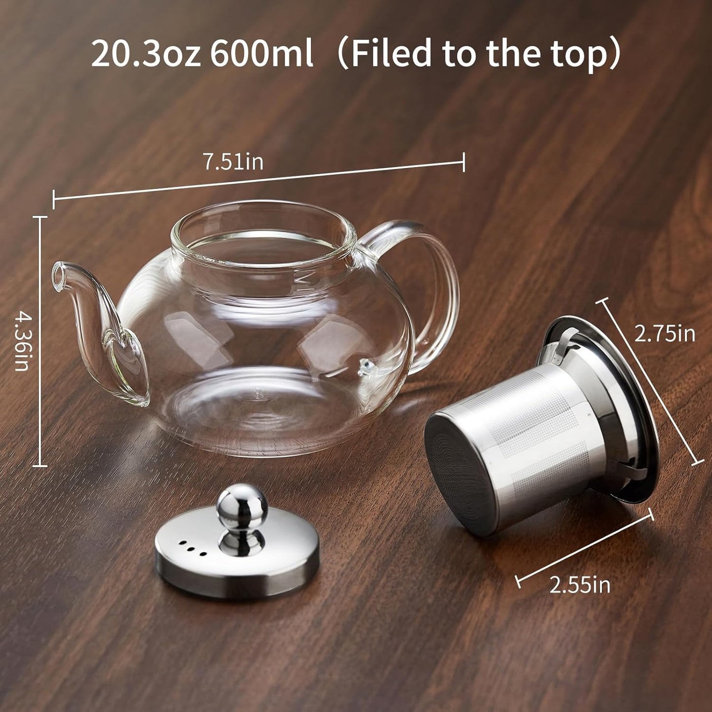 Glass Teapot with Removable Infuser, 27 oz/800ml Glass Tea Pot Small Borosilicate Glass Tea Steeper Kettle with Loose Leaf Tea Strainer For Flower Blooming Tea, ClearTea Maker Pitcher