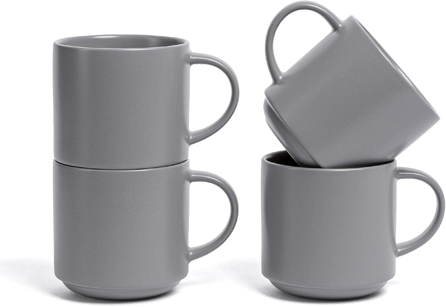 over&back Stackable Stoneware Coffee Mugs - 4-Piece Mug Set - Enjoy the Perfect Cup of Coffee, Tea, Latte, and More - Semi-Matte Charcoal - 14oz