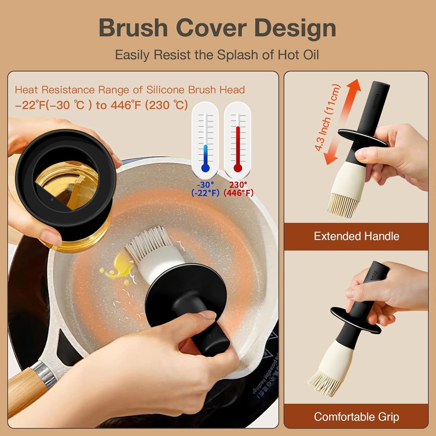 YARRAMATE 2pcs 300ml / 10oz Oil Dispenser with Brush - Glass Oil Dispenser for Kitchen with Silicone Heat Resistant Brush - Cooking Brush for Oil and Sauce Cooking BBQ Grill Frying - Black&Green