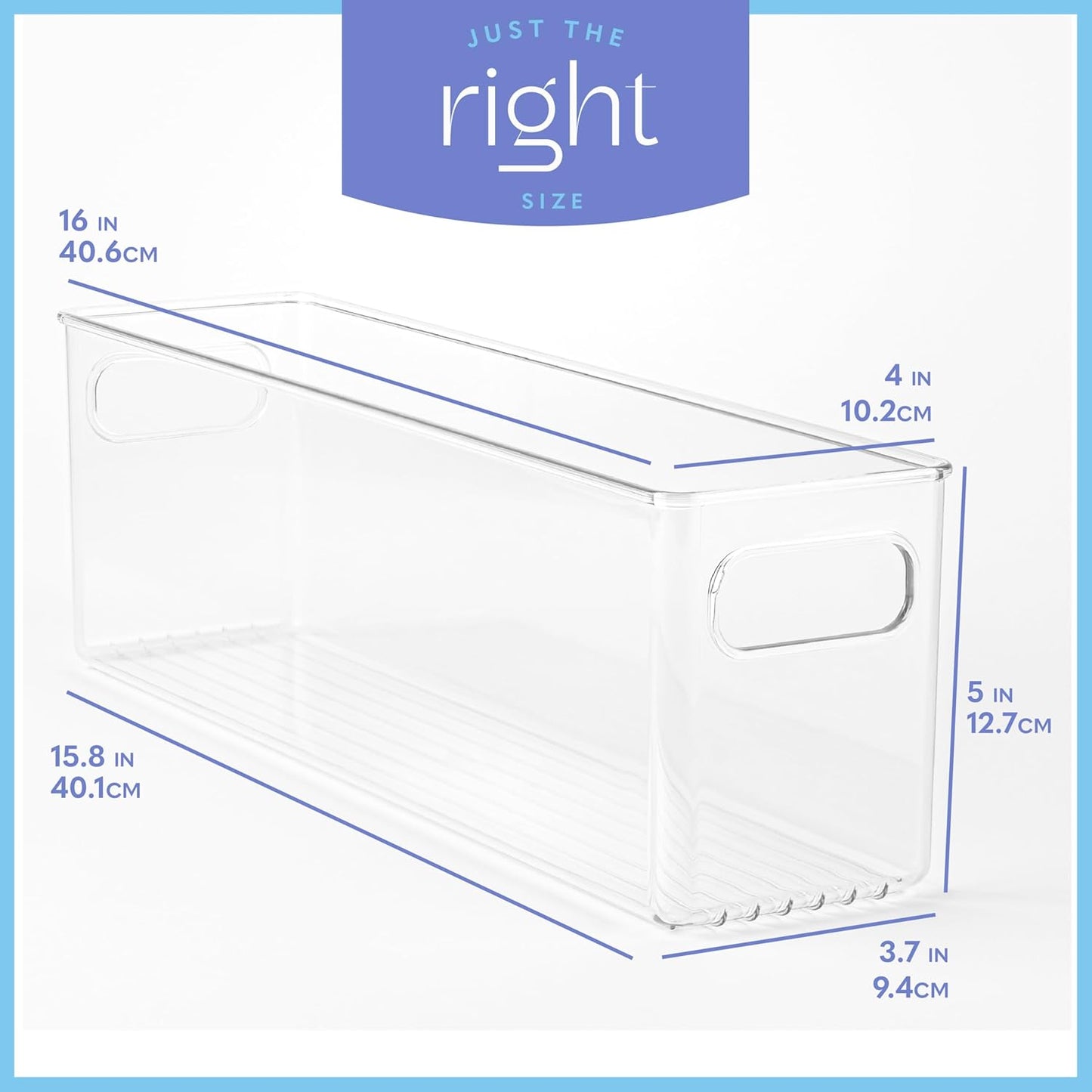Plastic Food Storage 6 Pack Clear Container Bin with Handles for Organizing Kitchen, Pantry, Fridge, Freezer, Pantry,Bathroom. 16"x4"x5"