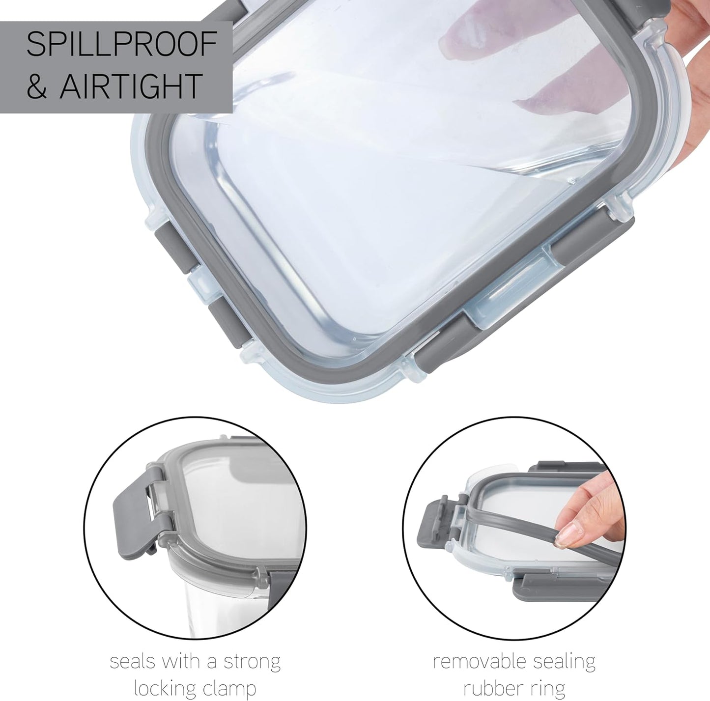 COOK WITH COLOR Premium 32-Pc. Borosilicate Glass Food Container Set with Dividers - 4 Rectangles, 8 Rounds, 4 Squares - Leakproof Lids - Meal Prep, Storage, Ombre Grey