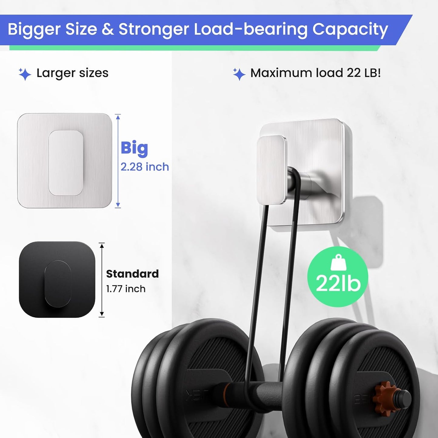 Silver Hooks for Hanging Heavy Duty, Adhesive Hooks for Shower, Bathroom, Kitchen, Robe, Towel, Coat, Waterproof & Rustproof Hook for Walls No Damage, Stainless Steel Sticky Hook - 6 Pack