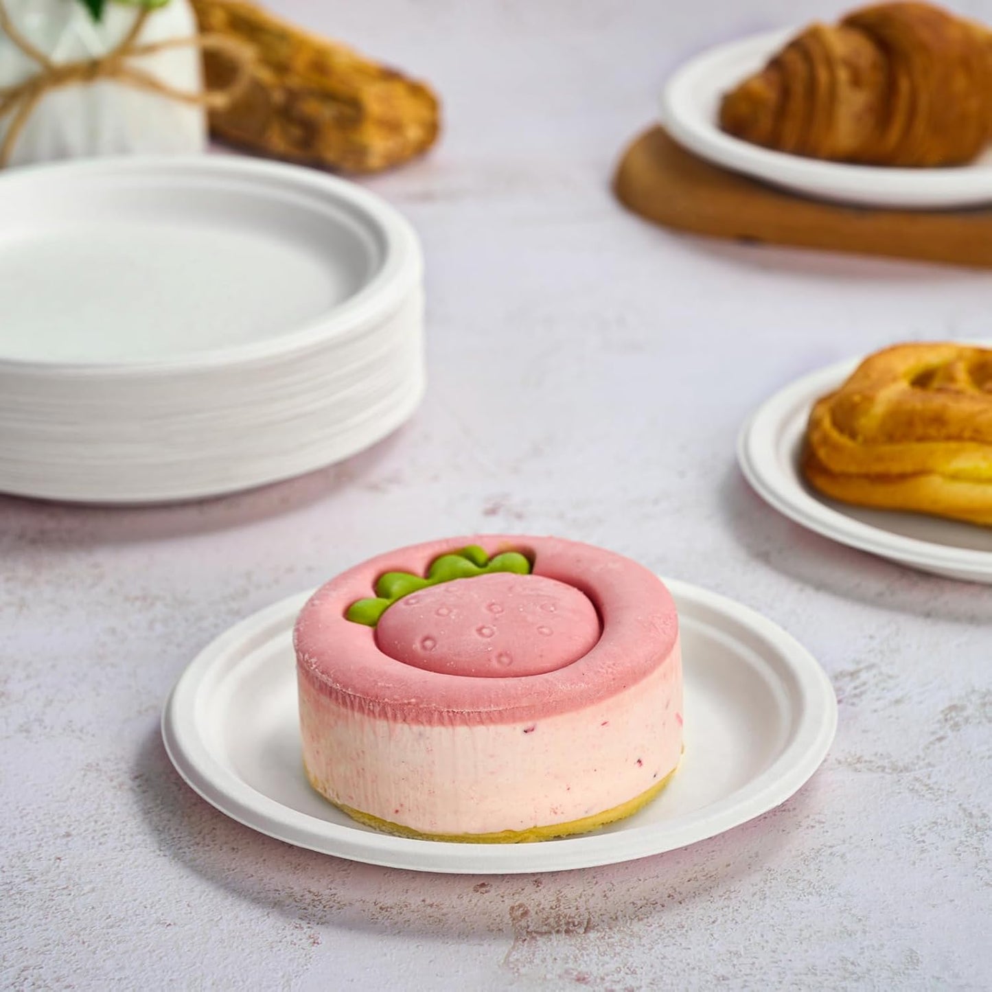 Vplus 350 Pack Paper Plates 7 inch 100% Compostable, Heavy-Duty Disposable Paper Plates Bagasse Natural Biodegradable Eco-Friendly Sugarcane(White)